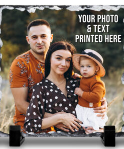 Personalised Photo Slate, Add your photo, text on custom Rock gift Slate with Stands 15cm Square – Keepsake Gift idea for Birthday, Wedding, anniversary, Valentines and for other special moments