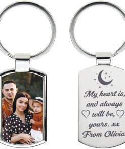 Personalised Photo Keychain – Customised Keyring with Picture & Engraving – Gift for Mum, Dad, Grandparents